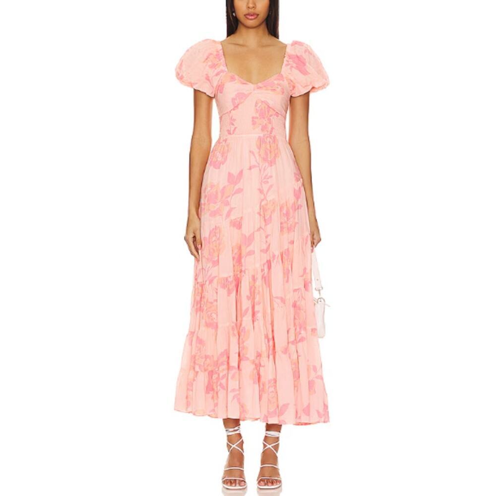 Free People Women's Pinky Combo Short Sleeve Sundrenched Maxi Dress Size M
